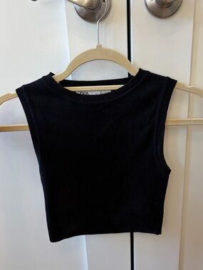 Zara Black Ribbed Crewneck Crop Top